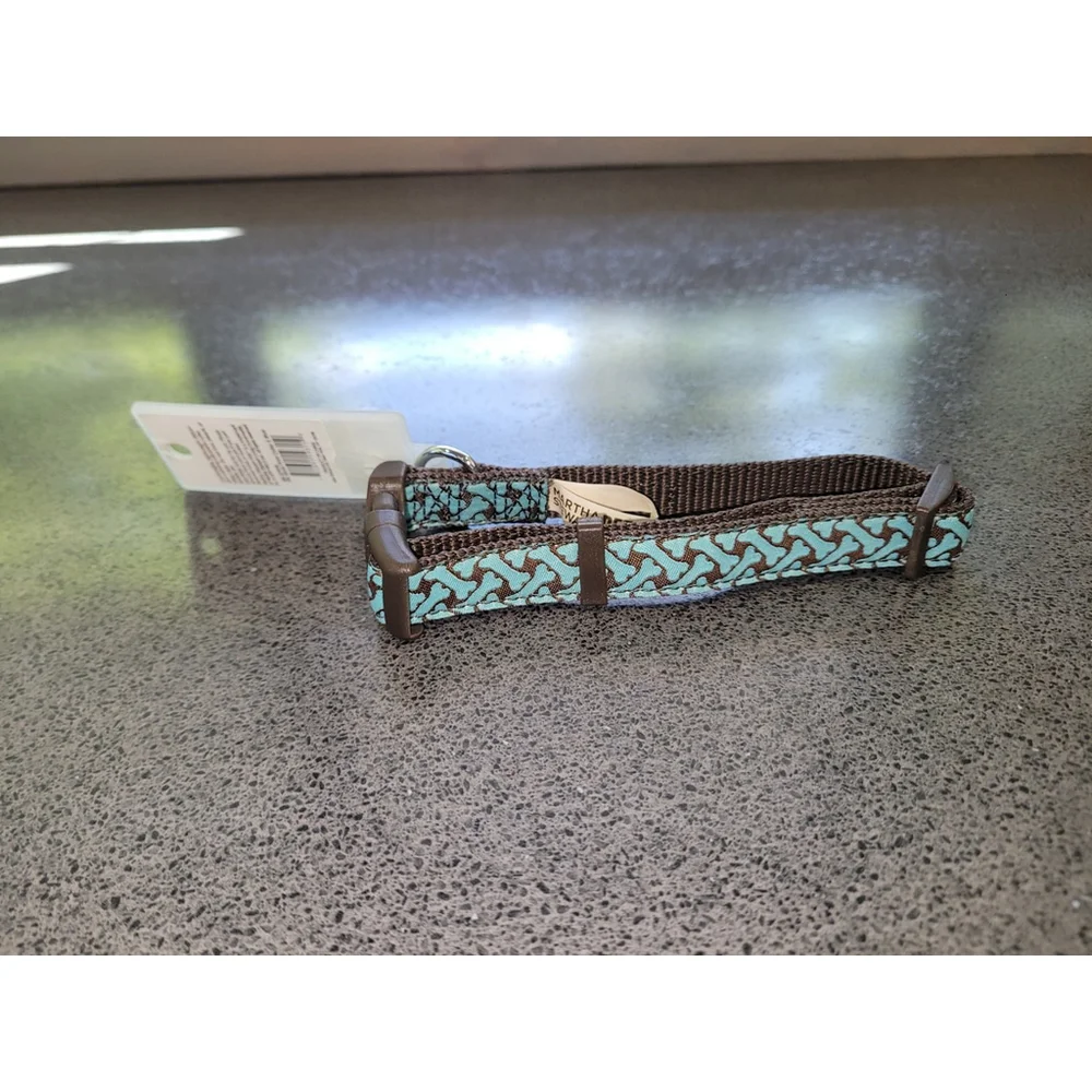 Martha Stewart Pets Small Dog Collar Blue Brown BONE Buckle NEW NIP 10-15IN *